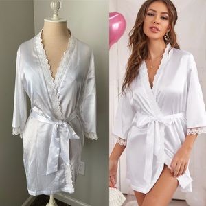 Bridal Robe with Lace and faux Silk